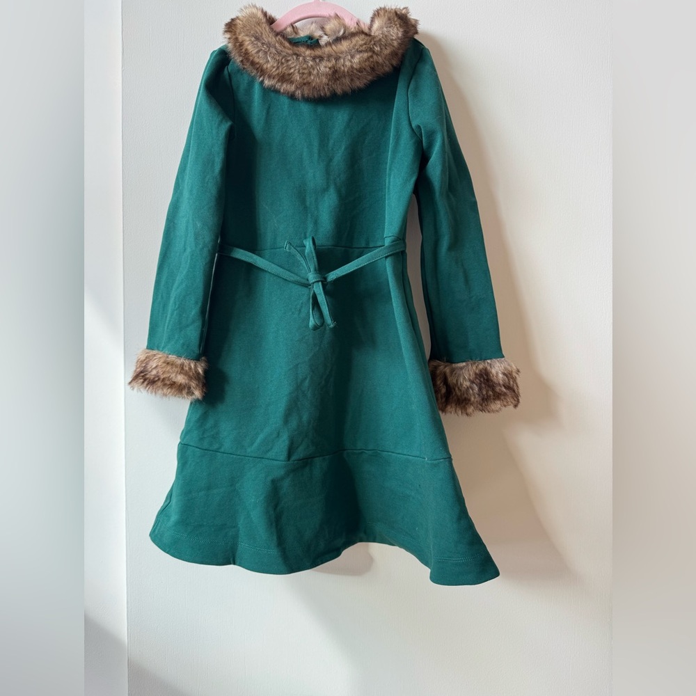 Hope & Henry Long Sleeve Ponte Dress with Faux Fur